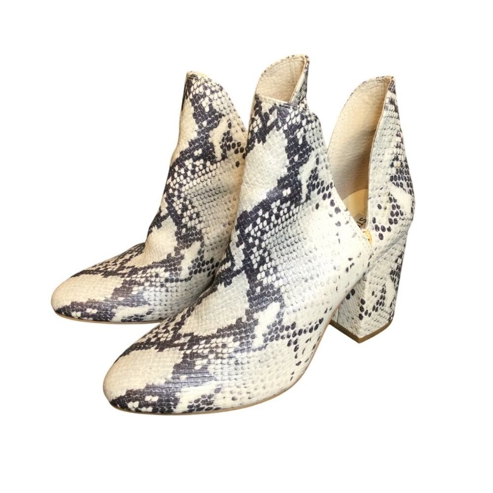 Steve Madden Womens Snakeskin Ankle Boots Size 8M Pointed Toe Booties Block Heel